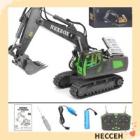 Đồ chơi máy xúc RC HECCEH, Máy xúc điều khiển từ xa bằng hợp kim 1: 20 11CH, Máy xúc bánh xích xanh màu vàng trắng Quà tặng trẻ em