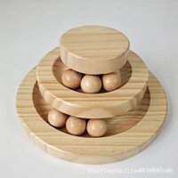 Đồ chơi mèo gỗ nguyên khối, con quay gỗ, bóng lăn, đồ chơi mèo ba lớp, con quay gỗ sáng tạo, bán buôn tại nhà máy