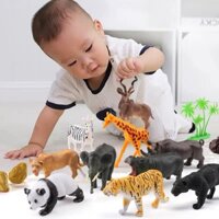 Đồ chơi mô hình con vật cho bé khám phá thế giới, bộ thế giới động vật và cây cối 58 chi tiết có hộp đựng