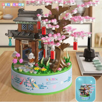 Đồ chơi mô hình láp ráp hộp nhạc chuyển động mô hình ngôi nhà bong bóng, đu quay, ngôi đền nhật bản