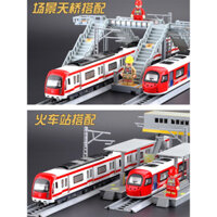 Đồ chơi mô hình tàu điện ngầm bằng hợp kim mô phỏng, đường ray, âm thanh và ánh sáng, xe kéo trẻ em mới, quà tặng cho bé trai