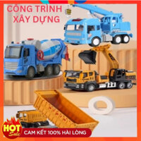 Đồ chơi mô hình xe công trình xây dựng cho bé xe tải nâng hàng, xe cẩu, xe tải điều khiển bé trai