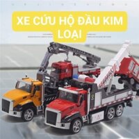 ĐỒ CHƠI MÔ HÌNH XE CỨU HỘ ĐẦU KIM LOẠI  KÈM 1 XE CON  ÂM THANH ĐÈN