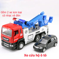 Đồ chơi mô hình xe cứu hộ vận chuyển ô tô KAVY No.8809 gồm 2 xe có nhạc và đèn - Xe cứu hộ ô tô