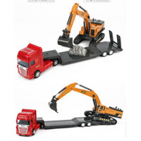 Đồ chơi mô hình xe đầu kéo xe xúc và xe xúc đất KAVY NO.8807 gồm 2 xe  đầu kéo chạy đà, nhựa ABS an toàn bền đẹp - Xe đầu kéo xe xúc