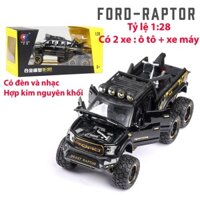 Đồ chơi mô hình xe ô tô Ford Raptor F150 bằng hợp kim có nhạc và đèn, kèm xe máy tỷ lệ 1:28