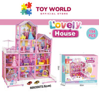 Đồ chơi ngôi nhà búp bê barbie màu hồng lắp ráp nhiều tầng kích thước lớn cho bé gái