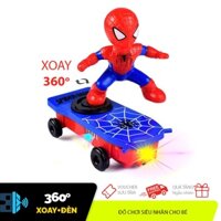 Đồ chơi người nhện trược ván patin xoay 360 độ có đèn tự ngồi dậy múa chân