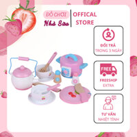 Đồ chơi nhập vai, bộ đồ chơi nhà bếp nấu ăn bằng gỗ họa tiết màu hồng cho bé Mother Garden