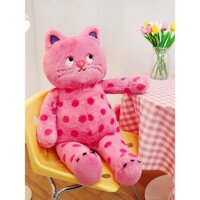 Đồ chơi nhồi bông mèo hồng chấm bi cho bé gái, gối ngủ, đồng hành, mèo gạo, thú nhồi bông, quà tặng dễ thương