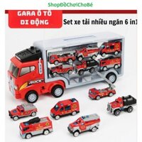 Đồ Chơi Ô Tô,Gara Ô Tô Di Động,Set Xe Tải Nhiều Ngăn 6 Trong 1,Đồ Chơi Cho Bé Trai