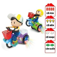 Đồ chơi phát nhạc người nhện đi xe đạp có đèn led và nhạc sôi động