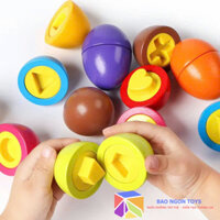 Đồ chơi quả trứng gỗ ghép hình giúp bé học hình dạng, màu sắc, suprised matching egg set for kids - BAO NGON TOYS DG160