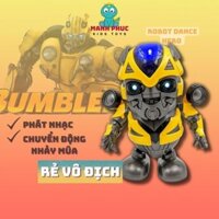 Đô chơi robot Bumble bee, người máy bằng nhựa, có đèn có nhạc, nhảy múa vui nhộn, không kèm pin