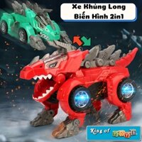 Đồ Chơi Robot Khủng Long 2in1 Biến Hình Xe Ô TÔ Khủng Long Tự Động Tránh Vật Cản Di Chuyển Xoay 360 Độ Có Nhạc Và Đèn