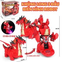 Đồ chơi robot khủng long 3 đầu biến hình thành siêu nhân di chuyển và phát đèn , nhạc vui nhộn