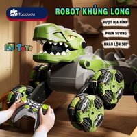 Đồ Chơi Robot Khủng Long Phun Khói 8 Bánh Điều Khiển Từ Xa, Khủng Long Nhào Lộn Vượt Địa Hình Xoay 360° Có Đèn Led ChoBé