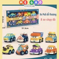 Đồ Chơi Set 8 Xe Poli Chạy Đà Cực Đẹp, Cho Bé Yêu