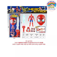 Đồ chơi Spiderman & phụ kiện: Người nhện,Kiếm phát sáng, mặt nạ Siêu nhân... HERO ATTACK. Kích thước: Dài 64cm*Rộng 29cm