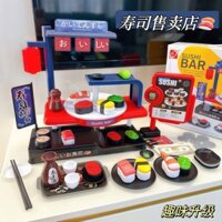 Đồ chơi sushi xoay cho trẻ em, bộ dụng cụ nấu ăn giả vờ với máy tính tiền thực tế