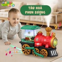 Đồ Chơi Tàu Hoả, Xe Khủng Long Chạy Điện Kèm Chế Độ Phun Khói Có Nhạc Và Đèn Sống Động - Quà Tặng Sinh Nhật Cho Bé