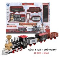 Đồ chơi tàu hỏa xe lửa chạy trên đường ray, đồ chơi tàu hỏa có đèn nhạc kèm 4 toa tàu, đồ chơi noel, quà giáng sinh