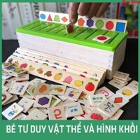 Đồ Chơi Thả Hình Khối Bằng Gỗ [ TẶNG NẮP BỊT Ổ ĐIỆN ] GỒM 8 Chủ Đề, 80 Thẻ Học Giúp Bé Yêu Phát Triển Tư Duy, Nhận Biết