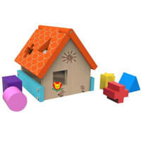 Đồ chơi thả khối học hình qua nhà thả sáu khối, nhà thả khối gỗ cao cấp