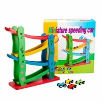 Đồ chơi thả xe cầu trượt 4 tầng gỗ, đồ chơi thả xe máng trượt vận động giải trí cho bé