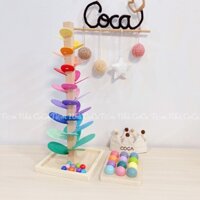 Đồ Chơi Tháp Gỗ Cầu Vồng Âm Nhạc thả bóng cho bé Montessori - Tháp Bóng Nhạc Bằng Gỗ