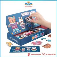 Đồ Chơi Thông Minh Ghép Hình Trí Tuệ - Bộ Xếp Hình Thời Trang Gia Đình Gấu Thỏ Có Nam Châm Và Bút