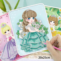 Đồ Chơi Tranh Đính Đá Hình Công Chúa Tự Làm Cho Bé Kích Thước 25x20cm Kèm Khung Tranh, Giá Đỡ