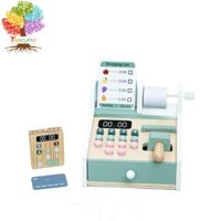 Đồ chơi trẻ em bằng gỗ giáo dục cho bé trai và bé gái nhà chơi mô phỏng bộ máy tính tiền tính toán quét vuốt thu ngân