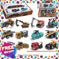 Đồ chơi trẻ em bộ 12 xe công trình mini xe ben xúc lật máy đào xe nâng xe lu xe bồn màu sắc đa dạng an toàn cho bé