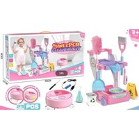 Đồ Chơi Trẻ Em bộ dụng cụ lau dọn nhà cửa, có xe dụng cụ và máy hút bụi robốt thông minh