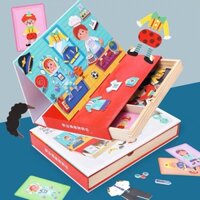 Đồ chơi trẻ em, đồ chơi giáo dục sáng tạo montessori thiết kế thời trang bằng miếng ghép từ tính đa chức năng vào bảng