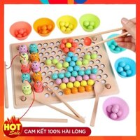 Đồ chơi trẻ em Đồ chơi gỗ Gắp hạt Montessori kèm câu cá, lật hình rèn trí tuệ cho bé 2,3,4,5 tuổi Đồ chơi thông minh cho