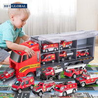 Đồ chơi trẻ em gara oto di động, set xe tải nhiều ngăn 6 in 1, Đồ chơi oto cho bé