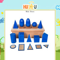 Đồ chơi trẻ em giáo cụ Montessori hộp hình học kèm đế The Geometic Solid- bản tiêu chuẩn giúp bé phát. triển tư duy khối