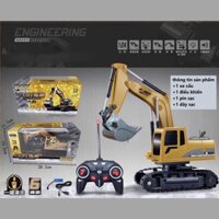 Đồ chơi trẻ em xe máy xúc điều khiển từ xa có gầu sắt bánh xích sử dụng pin sạc