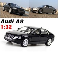 Đồ chơi trẻ em xe mô hình ô tô Audi A8 tỉ lệ 1:32 bằng kim loại xe có âm thanh và đèn ở được cửa