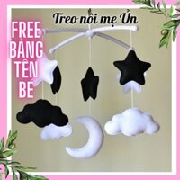 Đồ chơi treo nôi cũi đen trắng kích thích thị giác cho bé sơ sinh có nhạc tự xoay mẫu TRĂNG Sao Mây