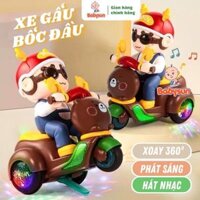 Đồ chơi  trí tuệ cho bé đồ chơi thông minh xoay 360 độ - xe đồ chơi cậu bé đi xe gấu có đèn có nhạc cho bé