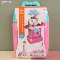 Đồ chơi vali kệ bếp nấu ăn màu hồng dễ thương 36 chi tiết cho bé gái, trò chơi nhập vai sáng tạo