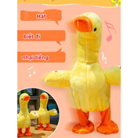 Đồ chơi vui nhộn cho bé,vịt nhại giọng biết đi biết hát,vịt poka vàng nhồi bông nhại giọng nói thú vị cho bé
