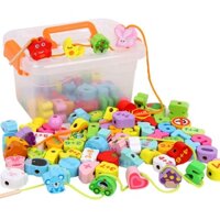 Đồ chơi xâu hạt gỗ 106 chi tiết ,Bộ ghép hình - Thả hình - Đồ chơi xếp hình cho bé - Xâu chuỗi số - Xâu chữ FIreman kids