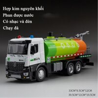 Đồ chơi xe bồn phun nước tưới cây bằng hợp kim có nhạc và đèn kích thước lớn tỷ lệ 1:24