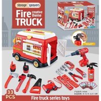 Đồ Chơi Xe Cứu Hỏa 33 Chi Tiết Có Khoan Điện và Bình Chữa Cháy Phun Sương Cho bé