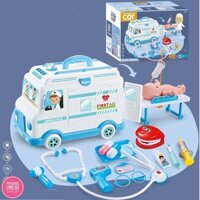 đồ chơi xe cứu thương có còi , đèn, đầy đủ dụng cụ y tế mô phòng cho bé đóng vai bác sỹ