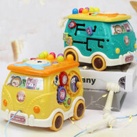 Đồ Chơi Xe Đập Chuột, Đồ Chơi Montessori Xe Ô tô Bus Đa Chức Năng Gồm Phát Nhạc, Phản Xạ Đập Chuột, Đồng Hồ, Hình